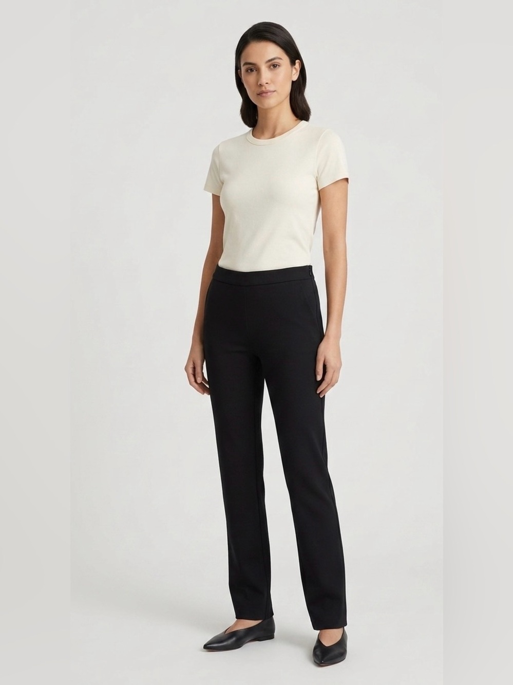 T by Alexander Wang Black Mid-Rise Tailored Straight Leg Trousers Pants